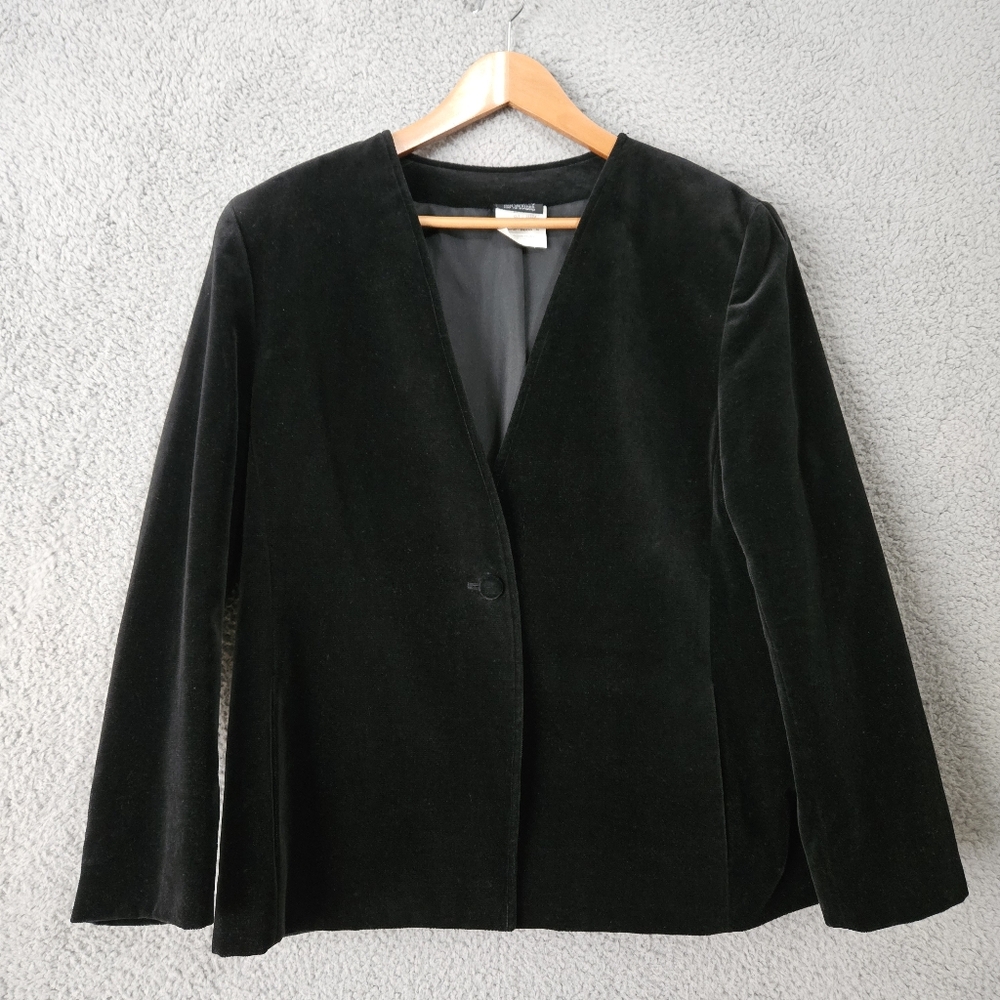 Vintage Women's Black Velvet Blazer Size 14P Petite L XL Jacket Made in Canada